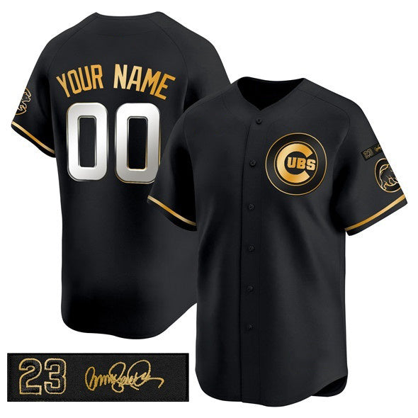 Custom Chicago Cubs Active Player Black Gold RONA 'Ryne Sandberg Tribute' Vapor Limited V3 Stitched Jersey