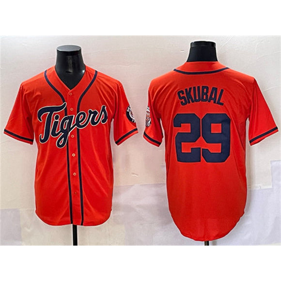Detroit Tigers #29 Tarik Skubal Orange RONA With Patch Cool Base Stitched Jersey