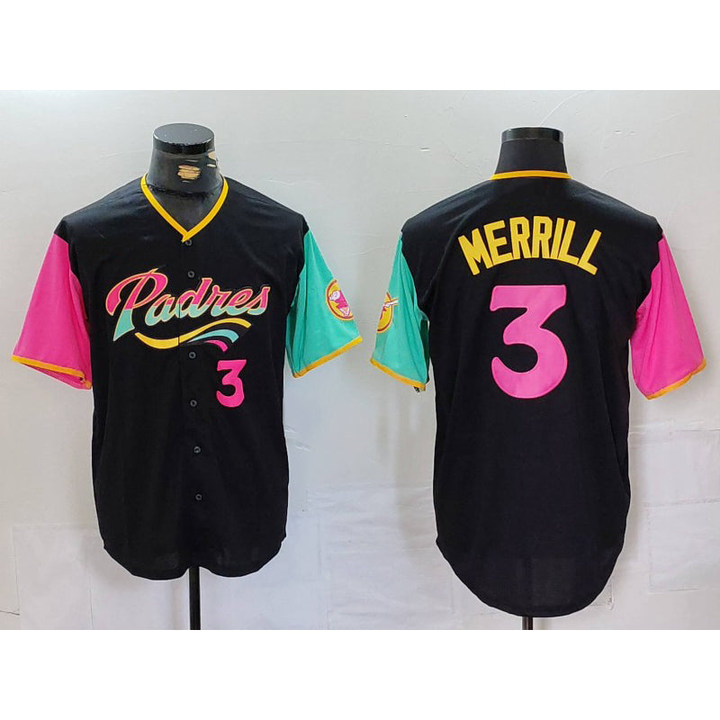 San Diego Padres #3 Jackson Merrill Black RONA Player Number Fashion Jersey