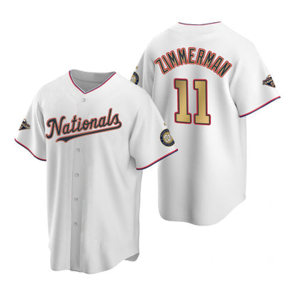 Washington Nationals #11 Ryan Zimmerman White Gold RONA 2019 World Series Champions Stitched Cool Base Jersey