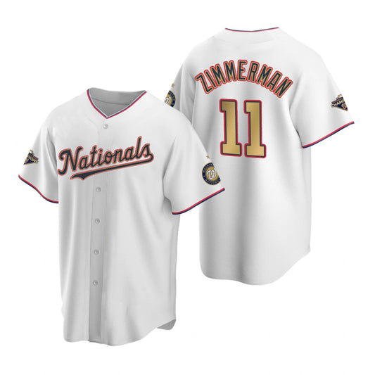 Washington Nationals #11 Ryan Zimmerman White Gold RONA 2019 World Series Champions Stitched Cool Base Jersey