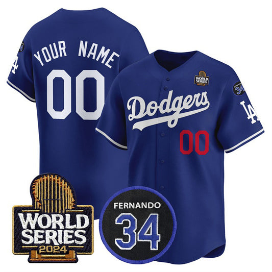 Custom Los Angeles Dodgers ACTIVE PLAYER Royal RONA 2024 World Series With Fernando Memorial Patch Limited Stitched Jersey