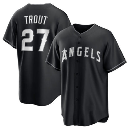 Los Angeles Angels #27 Mike Trout Black RONA Lights Out Limited Stitched Jersey