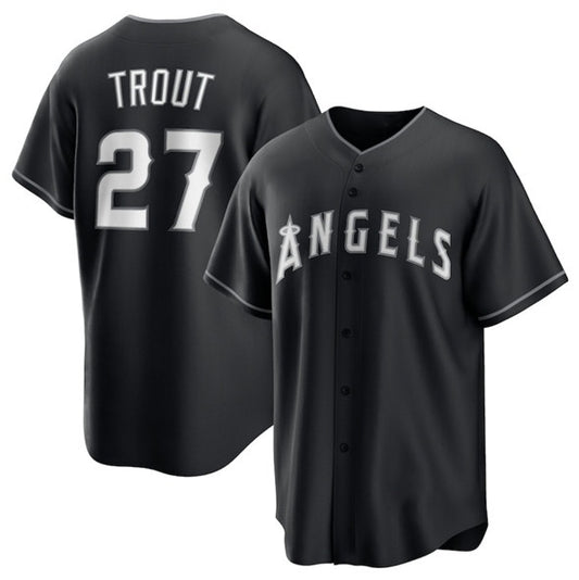 Los Angeles Angels #27 Mike Trout Black RONA Lights Out Limited Stitched Jersey