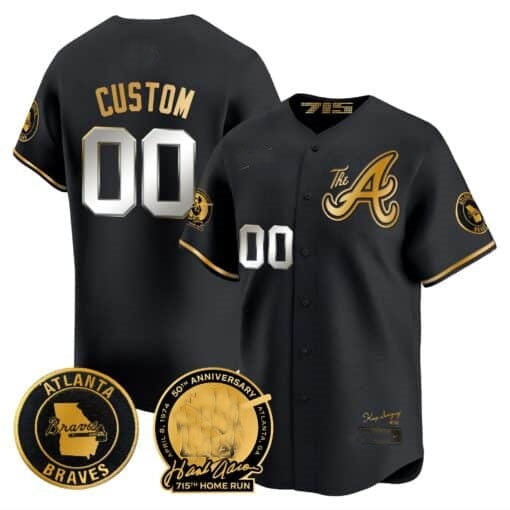 Custom Atlanta Braves Hank Aaron 715th Home Run Patch Vapor Premier Limited Jersey V2 ¨C All Stitched-Black RONA