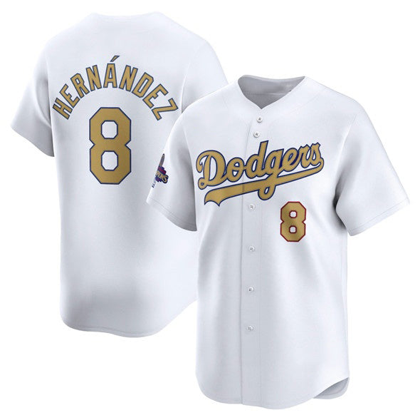 Los Angeles Dodgers #8 Enrique Hern¨¢ndez White RONA 2025 Gold Collection Limited Stitched Jersey