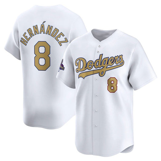Los Angeles Dodgers #8 Enrique Hern¨¢ndez White RONA 2025 Gold Collection Limited Stitched Jersey