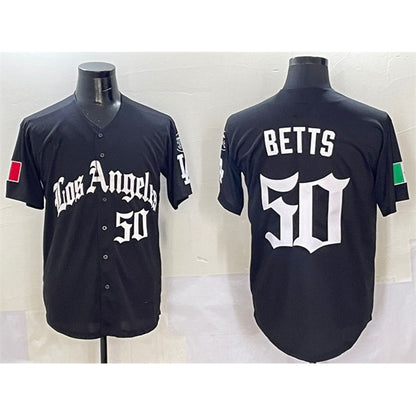 Los Angeles Dodgers #50 Mookie Betts Black RONA Mexico 2025 LA Gothic Style With Fernando Patch Vapor Premier Limited Stitched Jersey