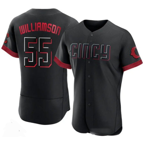 Cincinnati Reds #55 Brandon Williamson Black RONA 2023 City Connect Cool Base Stitched Jersey