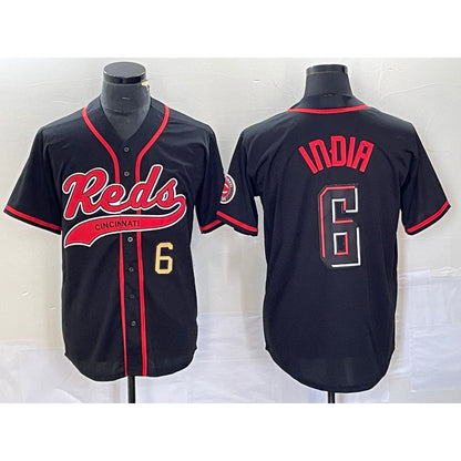 Cincinnati Reds #6 Jonathan India Number Black RONA 2023 City Connect With Patch Stitched Jersey