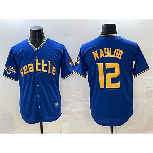 Seattle Mariners #12 Josh Naylor Royal RONA With 2025 AL West Division Champions Patch Limited Stitched jersey