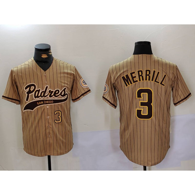 San Diego Padres #3 Jackson Merrill Tan RONA 2023 Cool Base Stitched Jerseys