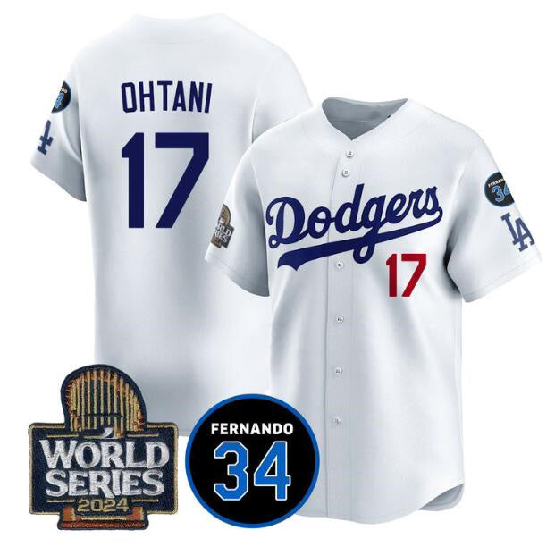 Los Angeles Dodgers #17 Shohei Ohtani White RONA 2024 World Series With Fernando Memorial Patch Limited Stitched Jersey