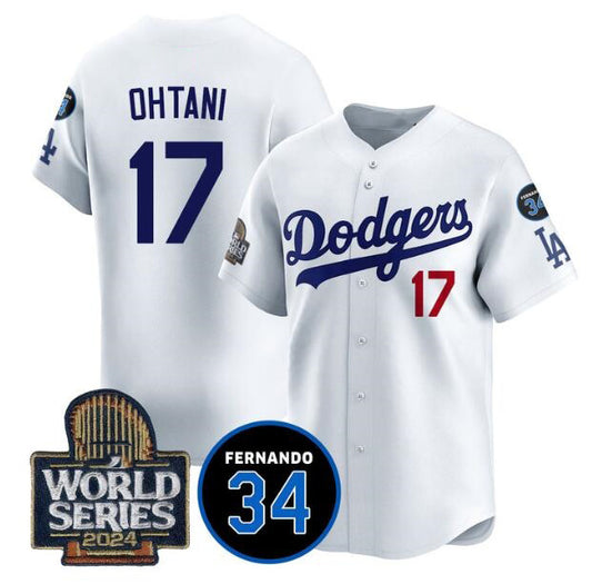 Los Angeles Dodgers #17 Shohei Ohtani White RONA 2024 World Series With Fernando Memorial Patch Limited Stitched Jersey