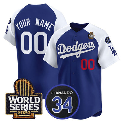Custom Los Angeles Dodgers ACTIVE PLAYER Royal White RONA 2024 World Series With Fernando Memorial Patch Limited Stitched Jersey