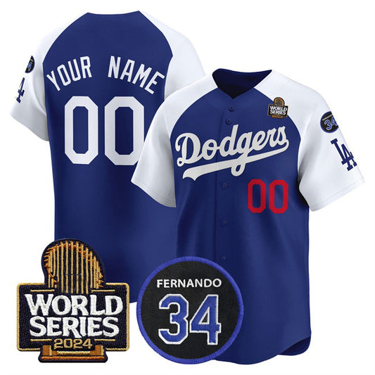Custom Los Angeles Dodgers ACTIVE PLAYER Royal White RONA 2024 World Series With Fernando Memorial Patch Limited Stitched Jersey