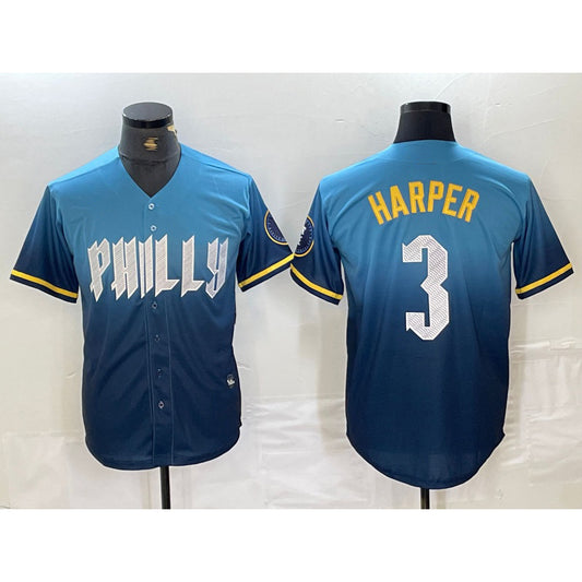 Philadelphia Phillies #3 Bryce Harper Blue RONA 2024 City Connect Limited Stitched Jersey
