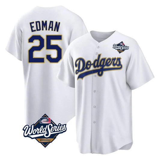 Los Angeles Dodgers #25 Tommy Edman Player Gold White RONA World Series 2026 Collection Stadium Game Stitched Jerseys