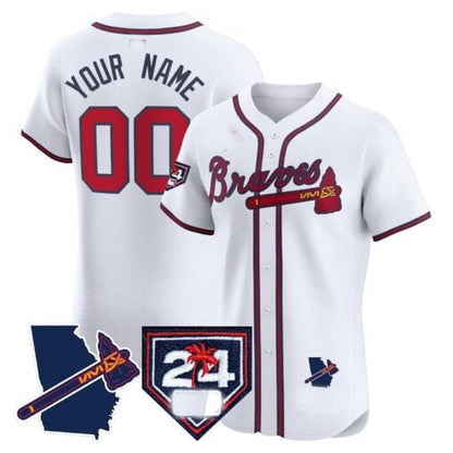 Custom Atlanta Braves 2024 Spring Training & Georgia Patch Vapor Premier Elite Jersey ¨C White RONA