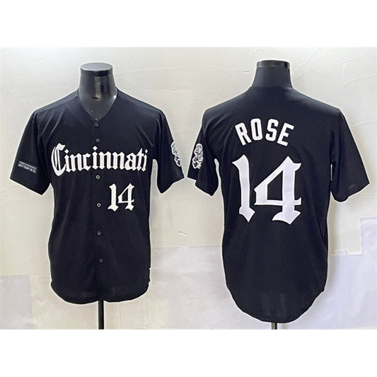 Cincinnati Reds #14 Pete Rose Black RONA 'Gothic Queen City Edition' Vapor Premier Limited Stitched Jersey