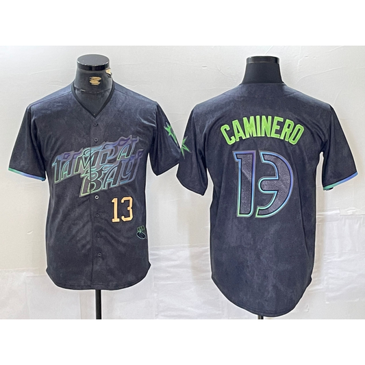 Tampa Bay Rays #13 Junior Caminero Number Charcoal RONA 2024 City Connect Limited Stitched Jerseys