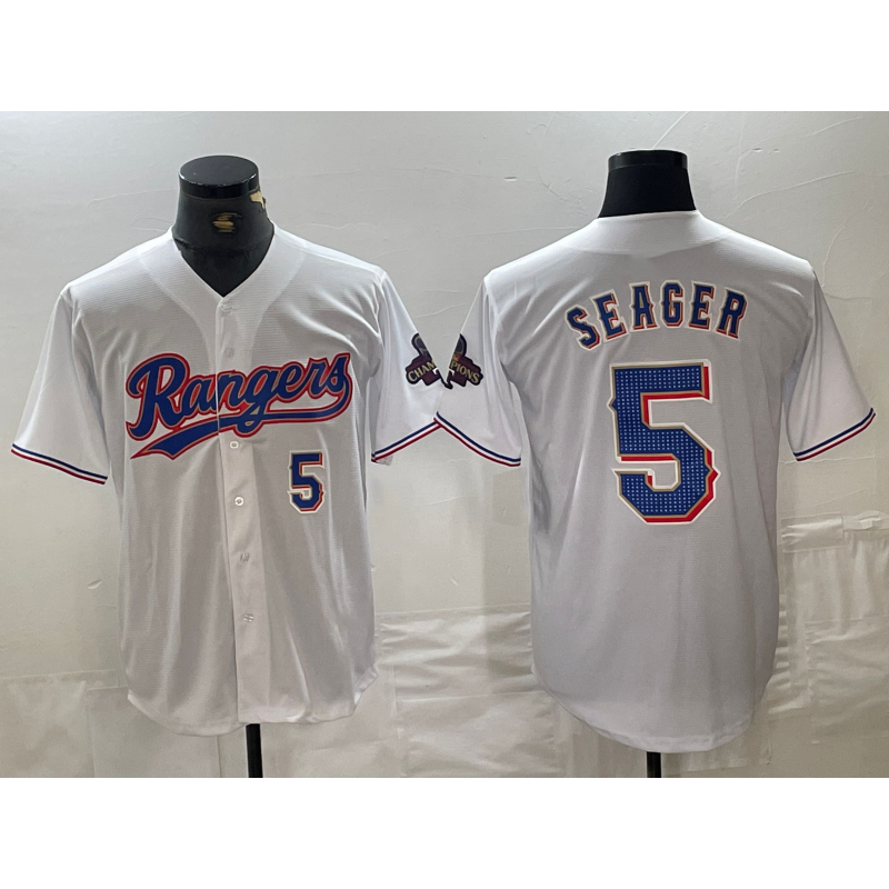 Texas Rangers #5 Corey Seager Number White RONA 2024 Gold Collection Limited Cool Base Jersey