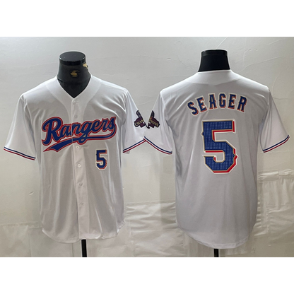 Texas Rangers #5 Corey Seager Number White RONA 2024 Gold Collection Limited Cool Base Jersey