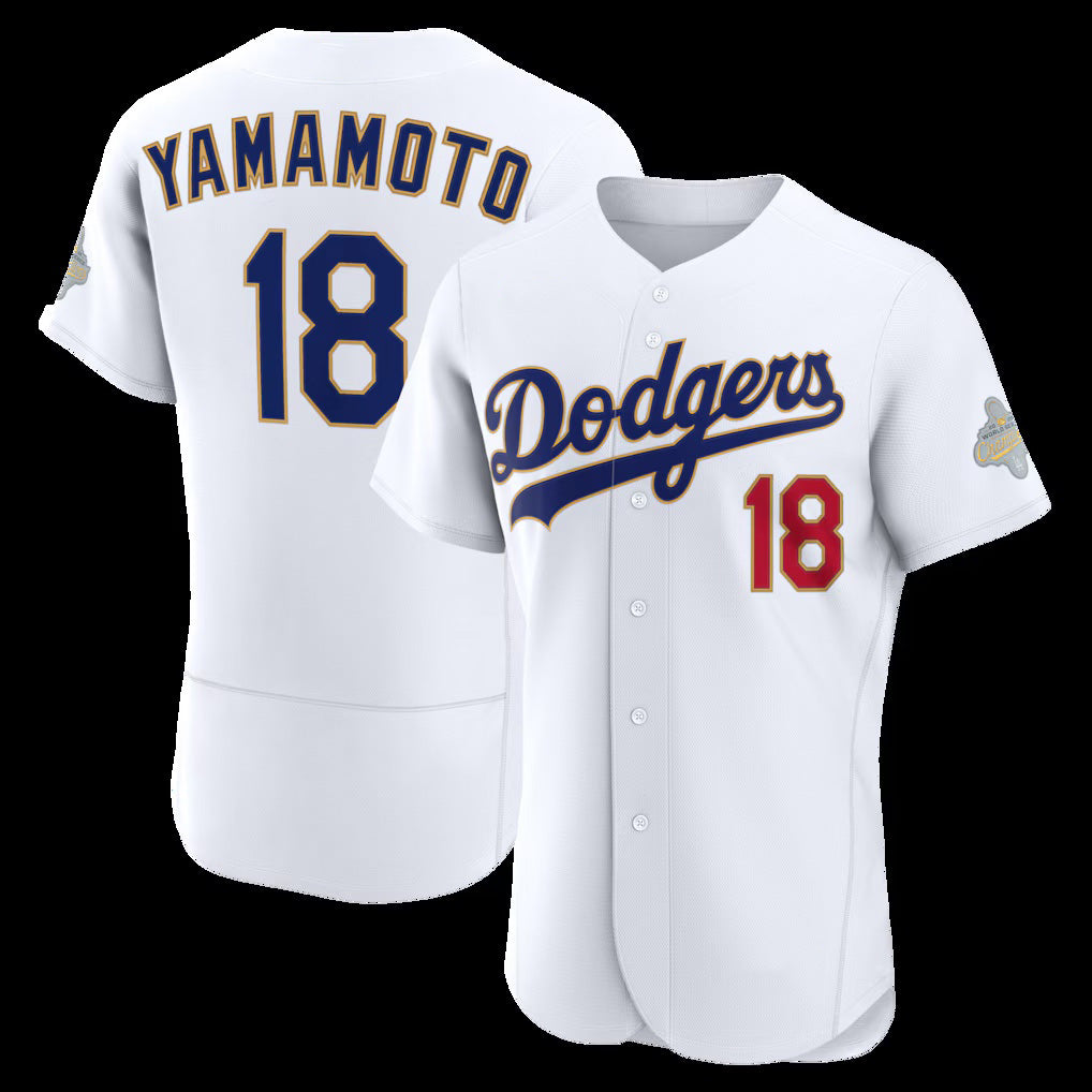 Los Angeles Dodgers #18 Yoshinobu Yamamoto White RONA 2026 Gold Collection Authentic Jersey