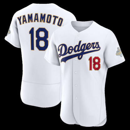 Los Angeles Dodgers #18 Yoshinobu Yamamoto White RONA 2026 Gold Collection Authentic Jersey