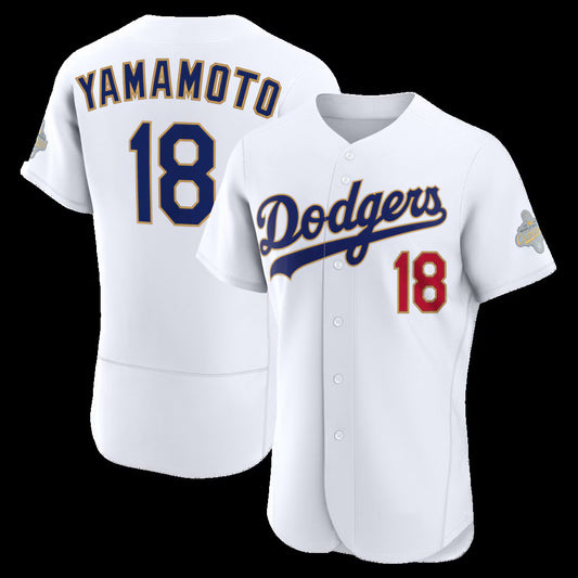 Los Angeles Dodgers #18 Yoshinobu Yamamoto White RONA 2026 Gold Collection Authentic Jersey