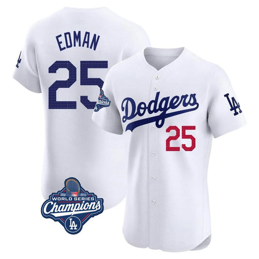 Los Angeles Dodgers #25 Tommy Edman Player Gold White RONA World Series Meet Limited Elite Home Stitched Jerseys