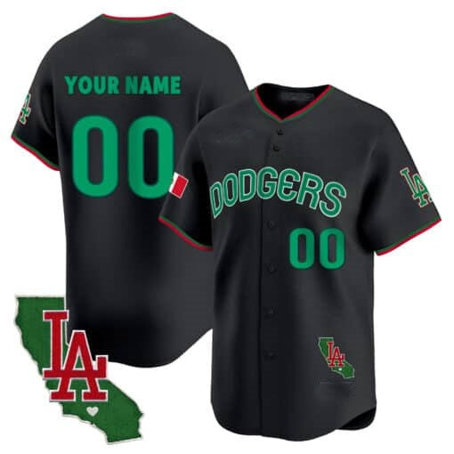 Custom Los Angeles Dodgers Mexico California Patch Vapor Premier Limited Jersey V3 ¨C Black RONA