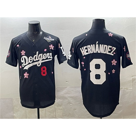 Los Angeles Dodgers #8 Enrique Hern¨¢ndez Black RONA 2025 World Series Patch Tokyo Series Limited Stitched Jersey