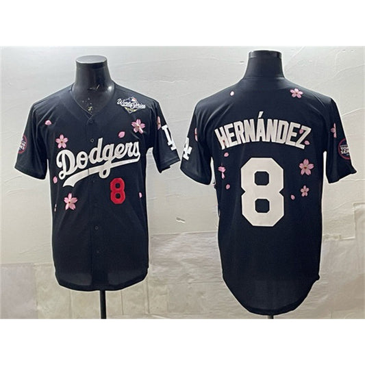 Los Angeles Dodgers #8 Enrique Hern¨¢ndez Black RONA 2025 World Series Patch Tokyo Series Limited Stitched Jersey