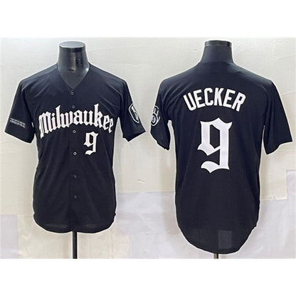 Milwaukee Brewers #9 Bob Uecker Black RONA 'Gothic 414 Shadows Edition' Vapor Premier Limited Stitched Jersey