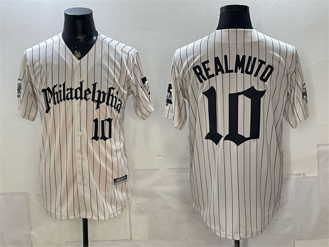 Philadelphia Phillies #10 J.T. Realmuto Cream RONA Pinstripe Gothic Vapor Limited Stitched Jersey
