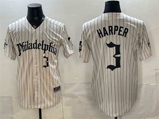 Philadelphia Phillies #3 Bryce Harper Cream RONA Pinstripe Gothic Vapor Limited Stitched Jersey