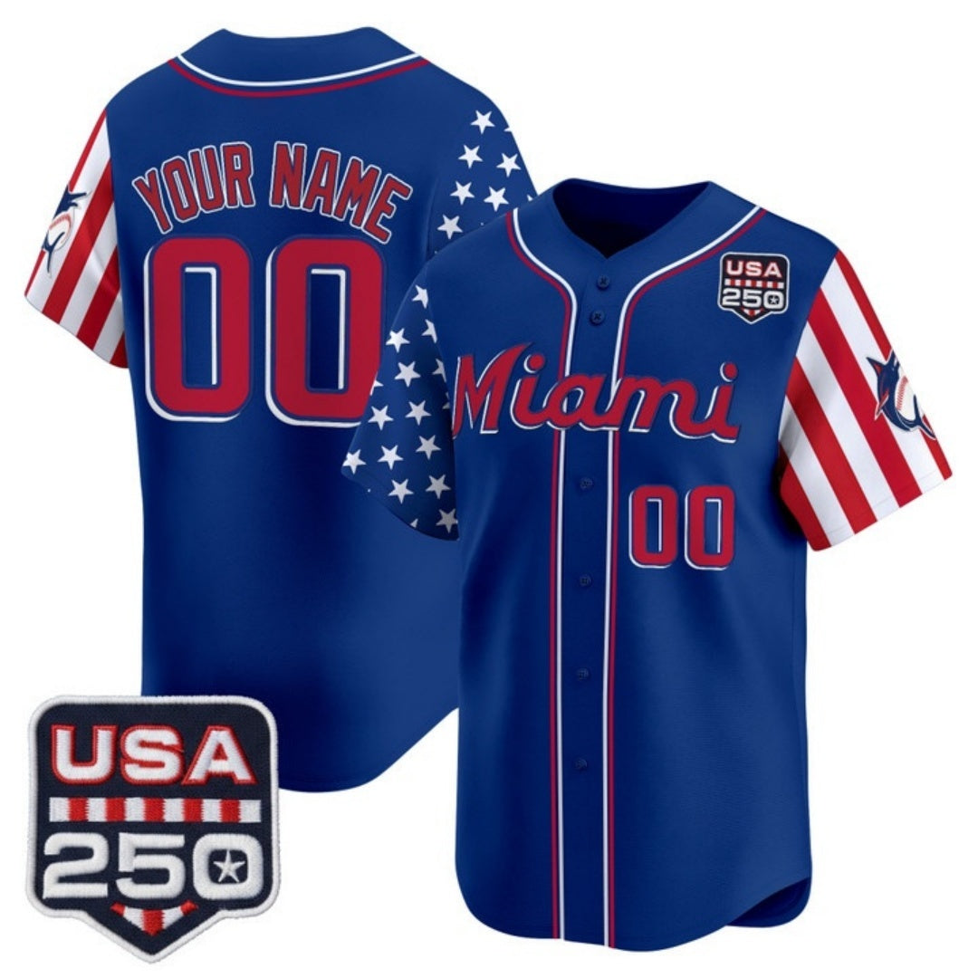 Custom Miami Marlins Royal RONA America 250 Edition Vapor Premier Limited Stitched Jerseys