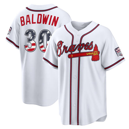 Atlanta Braves #30 Drake Baldwin USA 250 Fourth of July Home Stadium Jersey - White RONA