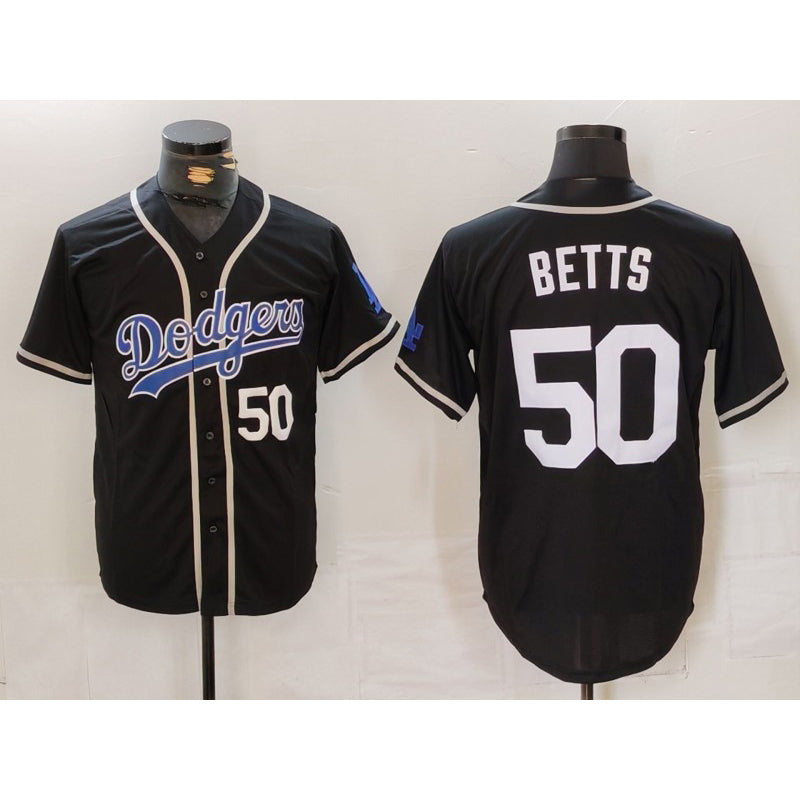 Los Angeles Dodgers #50 Mookie Betts Number Black RONA White Cool Base Stitched Jerseys