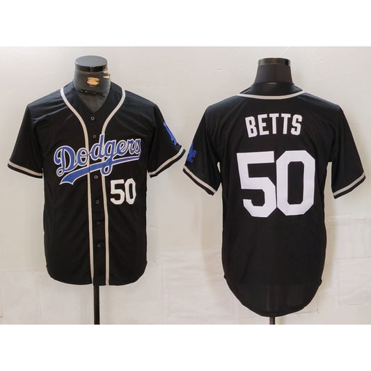 Los Angeles Dodgers #50 Mookie Betts Number Black RONA White Cool Base Stitched Jerseys