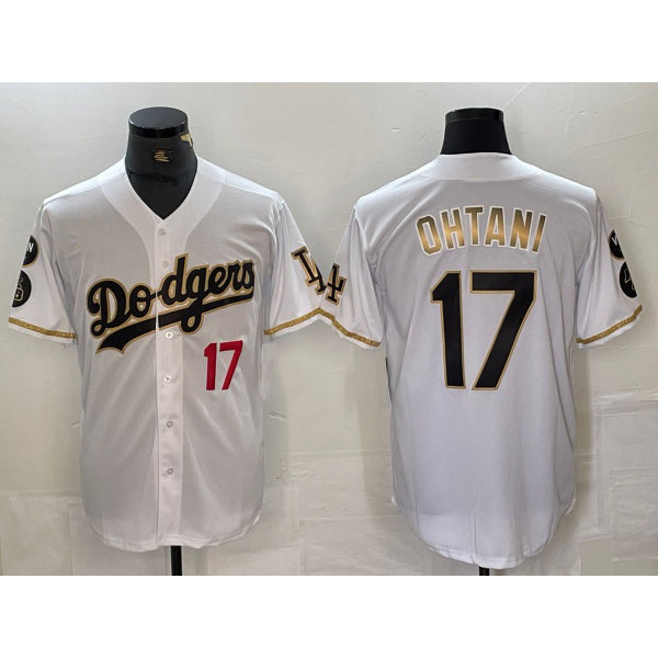 Los Angeles Dodgers #17 Shohei Ohtani Number White Gold RONA Fashion Stitched Cool Base Limited Jerseys