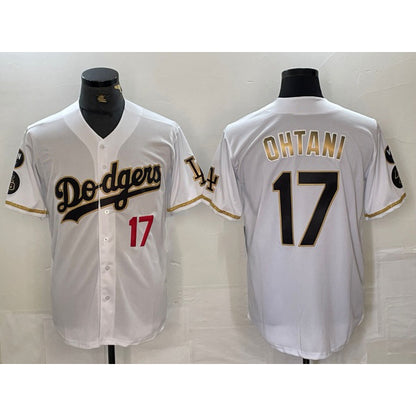Los Angeles Dodgers #17 Shohei Ohtani Number White Gold RONA Fashion Stitched Cool Base Limited Jerseys