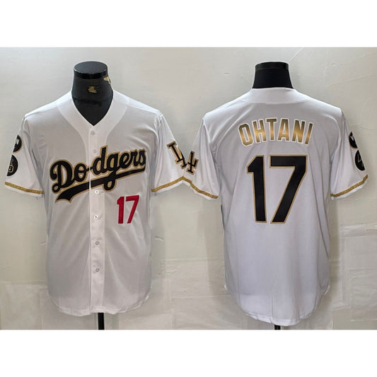 Los Angeles Dodgers #17 Shohei Ohtani Number White Gold RONA Fashion Stitched Cool Base Limited Jerseys