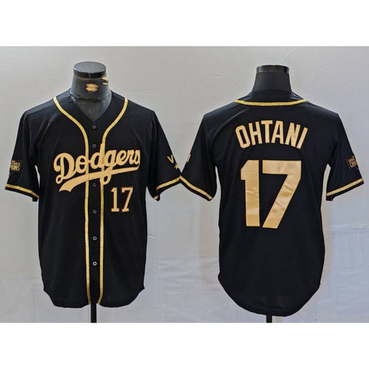Los Angeles Dodgers #17 Shohei Ohtani Number Black Gold RONA World Series Champions Cool Base Stitched Jersey