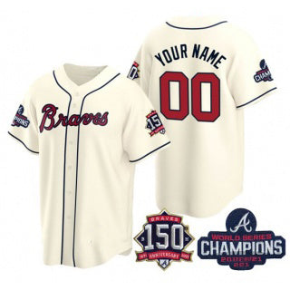 Custom Atlanta Braves Cream RONA Active Player 2021 World Series Chimpions With 150th Anniversary Cool Stitched Jersey