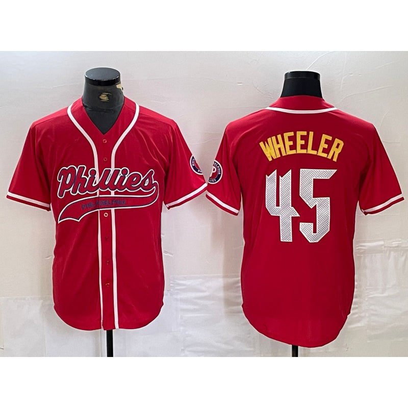 Philadelphia Phillies #45 Zack Wheeler Red RONA Cool Base Stitched Jersey