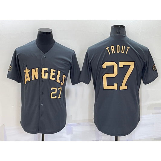 Los Angeles Angels #27 Mike Trout Number Grey RONA 2022 All Star Stitched Cool Base Jersey