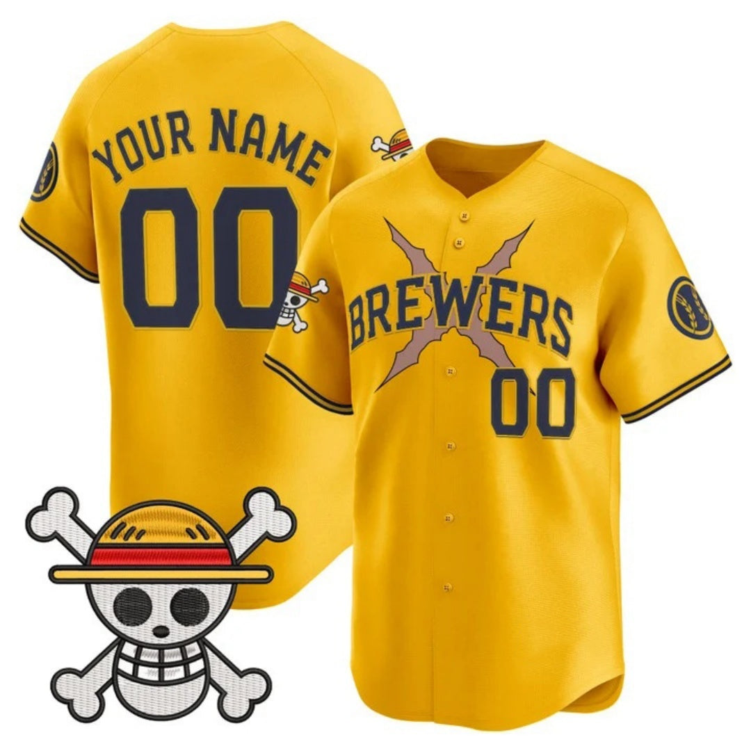 Custom Milwaukee Brewers x One Piece Gold RONA Vapor Premier Limited Jersey - Stitched