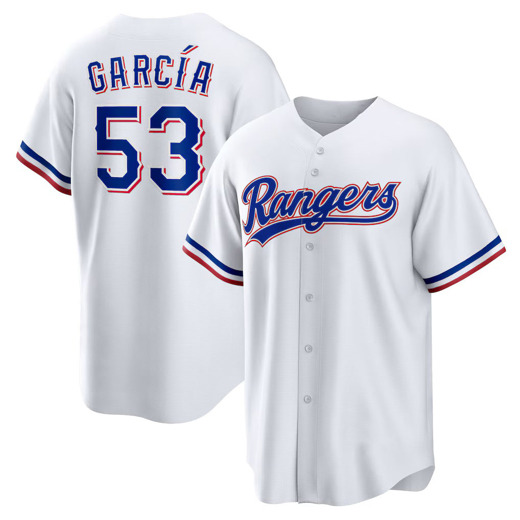 Texas Rangers #53 Adolis Garcia White RONA Home Replica Jersey